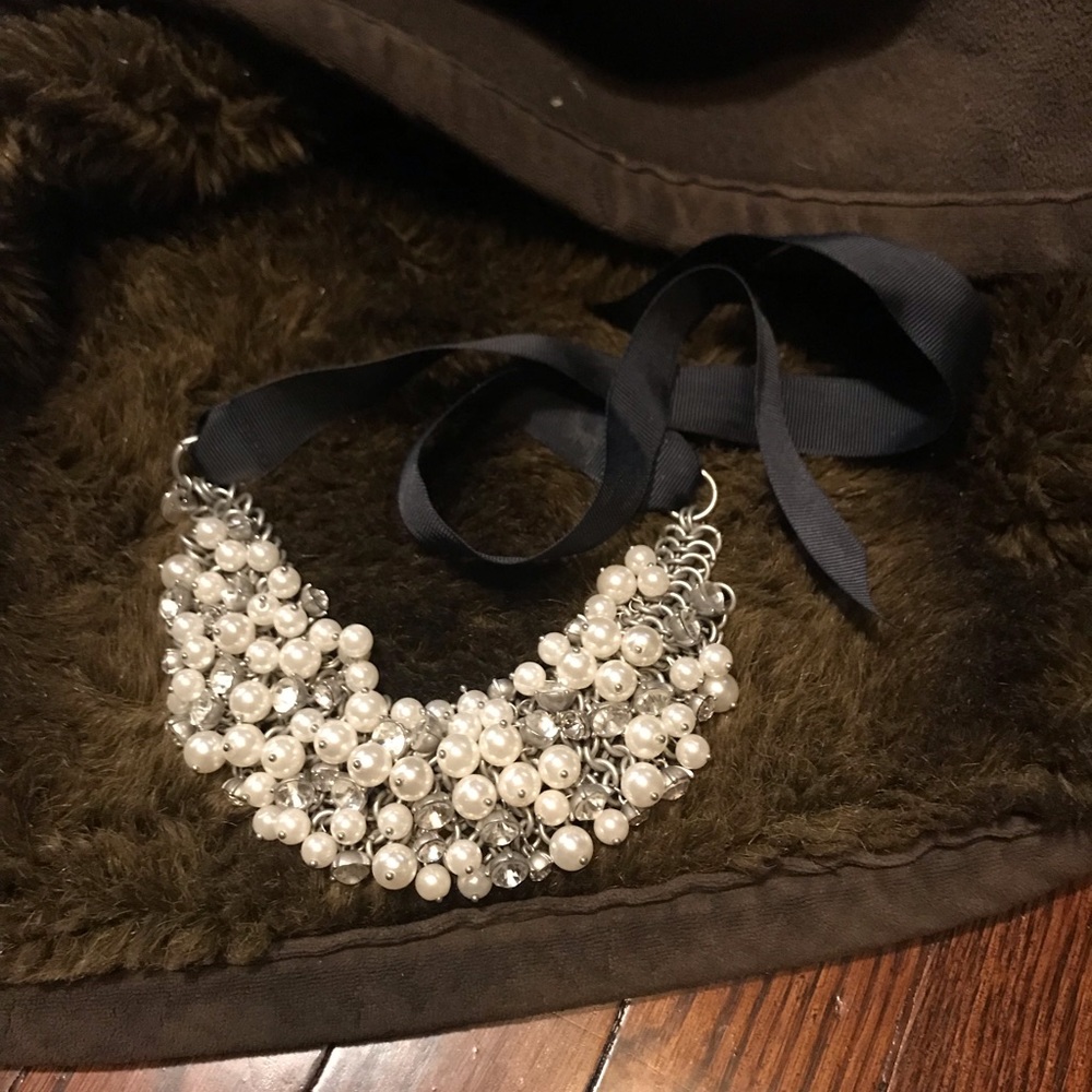Pearl and stone bib necklace